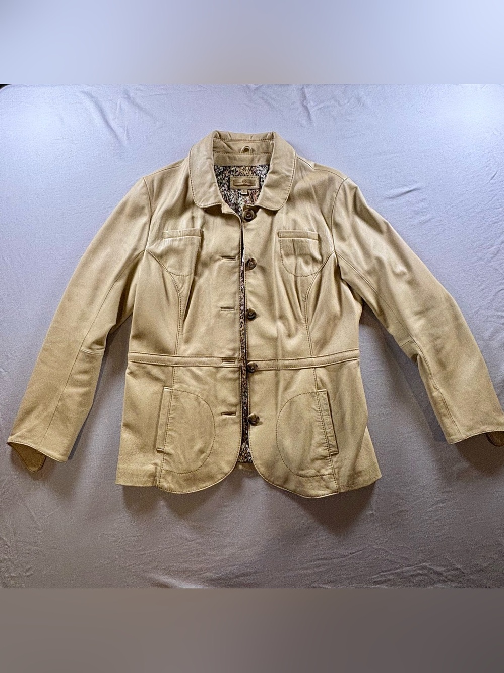 Wilsons Leather XL Light Beige Button-Up Leather Fully Lined Jacket